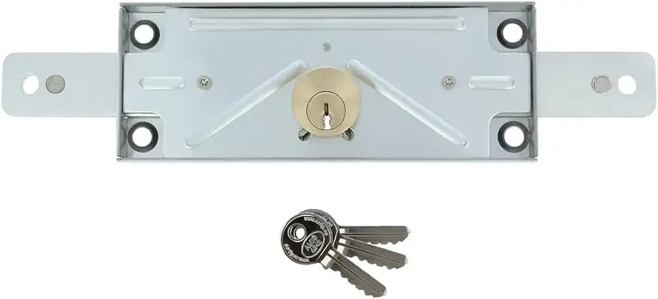 Amig - Türschloss | Metallschloss für Metallrollos | Zylinder: 15mm | Runde Kante | Enthält 3 vernickelte Messingschlüssel | Ideal für Garagen, Lagerhallen und Gewerbeflächen