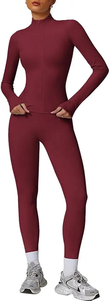 JN JANPRINT 2-teiliges Trainingsanzug-Set für Damen, Trainingsanzug, Yoga-Anzug, langärmelig, Activewear mit Reißverschluss, Workout-Leggings, Fitness-Kleidung