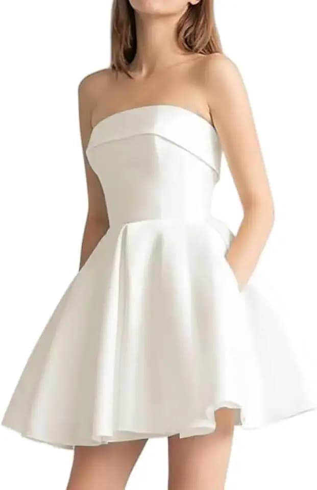 Womens Satin Short Bridal Shower Dresses Strapless Prom Party Gowns for Women ZP003