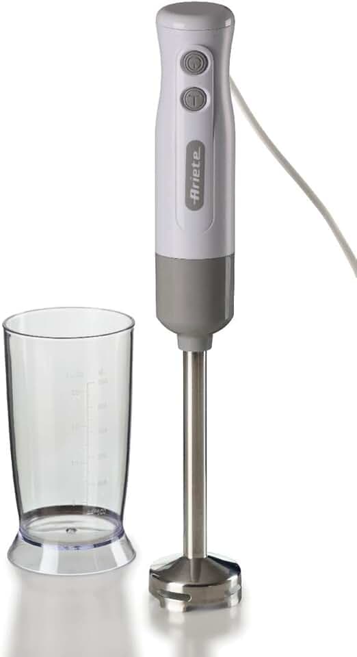 Ariete Breakfast 604 Stabmixer, Mini-Pürierstab mit 2 Geschwindigkeiten, Edelstahlklinge, Abnehmbarer Standfuß, Transparenter Meßbecher, 700W, Weiß