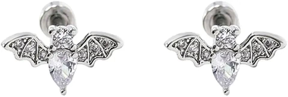 20G CZ Bat Flat Screw Back Small Stud Earrings for Women Men Stainless Steel Silver/Gold Plated Crystal Animal Cartilage Tiny Tragus Piercing Sleeper Studs Fashion Hypoallergenic Jewelry