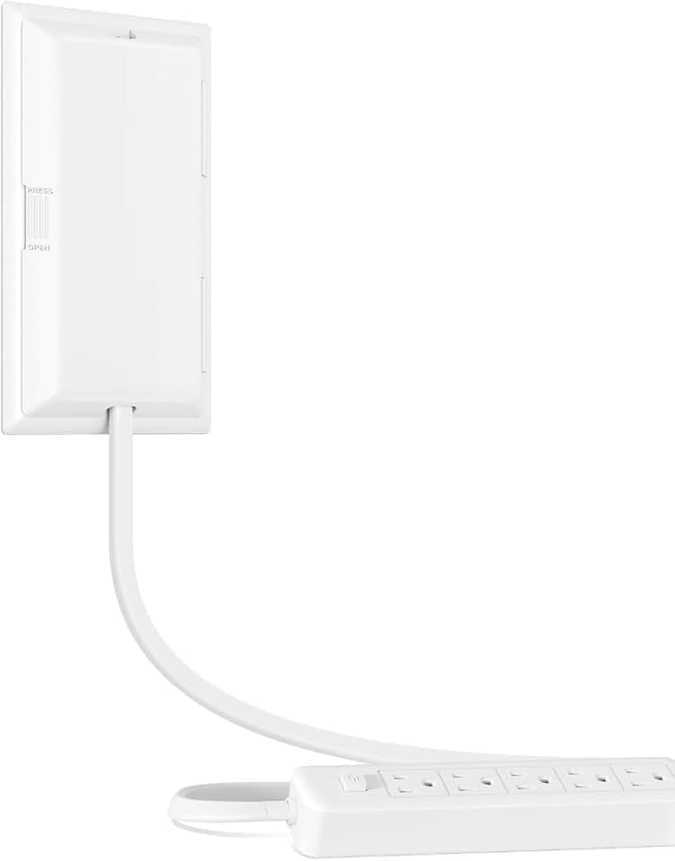 Outlet Cover Extension Cord 3 Feet, Ultra-Thin Outlet Concealer with Flat Plug Power Strip 5 AC Outlets, Childproof Flat Extension Cord Outlet Cover, 1875W for Kitchen, Home, Office