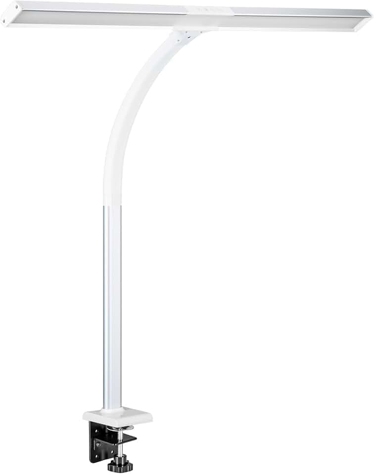 FeinTech Schreibtischlampe klemmbar 80 cm LED dimmbar Screenbar mit extra großer Leuchtfläche für ein schreibtischfüllendes Licht, LTL00320E, Weiß-Silber