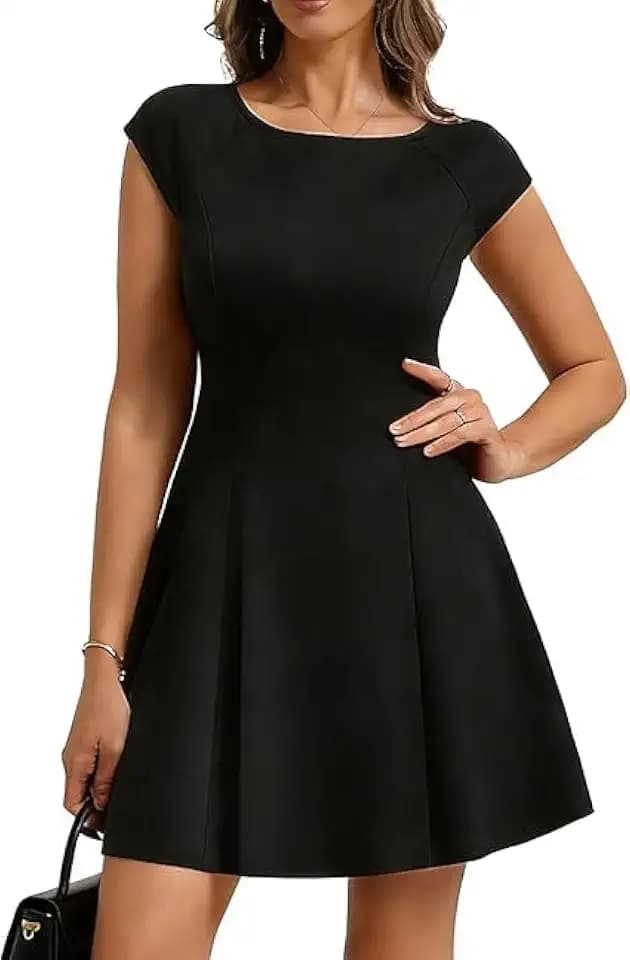 Belle Poque Damen Rundhalsausschnitt Kurze Ärmel Kleid Sommer Hoher Taille A-Linien Freizeitkleid Hochzeits Cocktailkleid