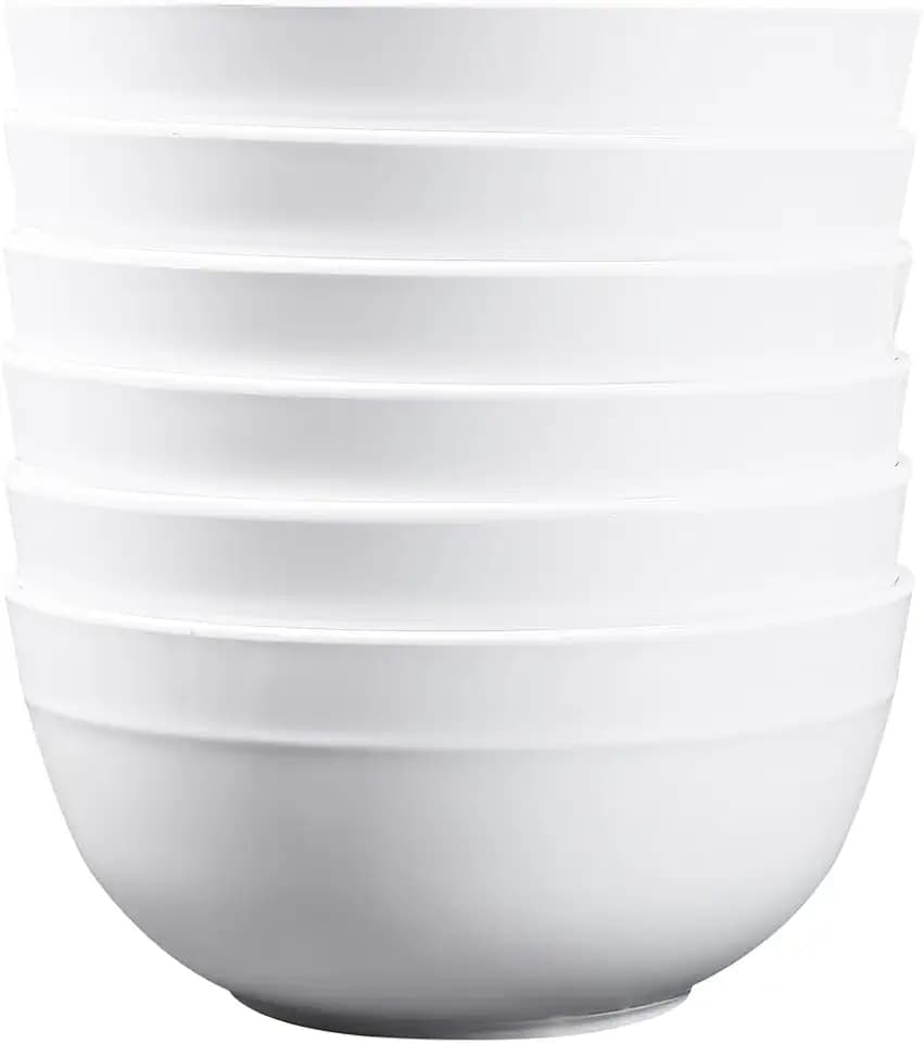 Melamine Cereal Bowls- 23oz White Bowls, Soup Bowl, 6PCS Salad Bowl