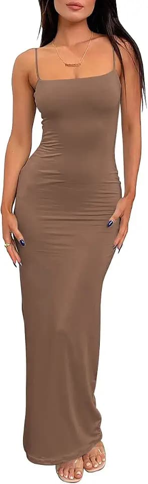 LILLUSORY Womens Summer Casual Slip Dresses Double Lined Bodycon Maxi Dress