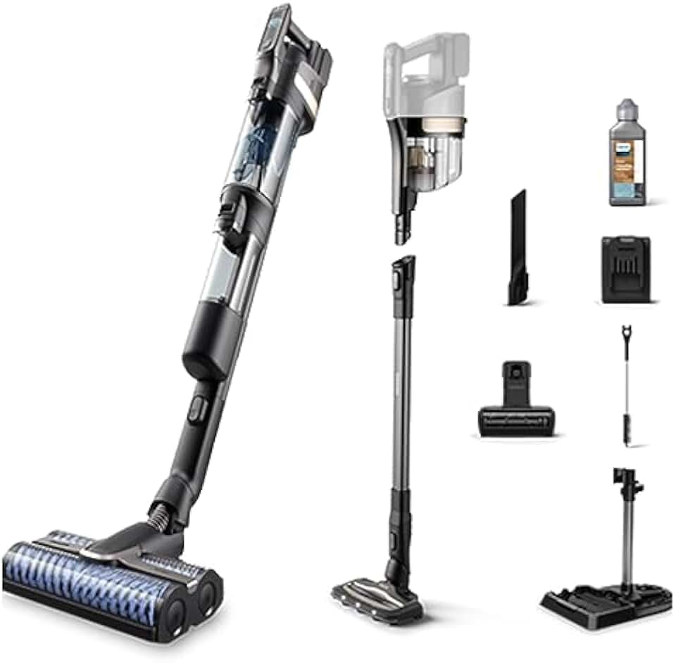 PHILIPS AquaTrio Nass-Trockensauger 9000 Serie, Schwarz, 45 Min. Laufzeit | Auto-Selbstreinigung, 3in1 Staubsaugen und Nasswischen, 3 Reinigungsmodi, bis zu 185 m², saugt und wischt, 3-in-1 (XW9384/01)