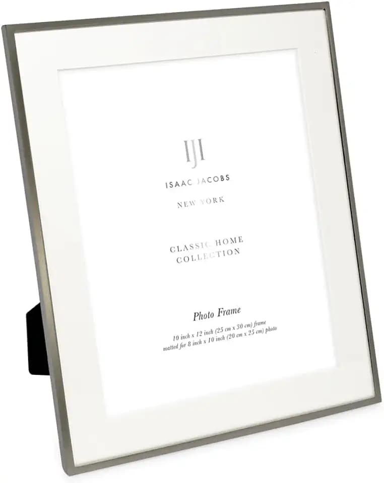 Isaac Jacobs 10x12 (Matted 8x10) Pewter Classic Metal Picture Frame w/Easel