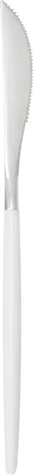 Restaurantware-Moderna 7.75 Inch Fancy Flatware, 50 Durable Plastic Flatware - With White Handle For Grip, Heavy-duty, Silver Plastic Knives, Serrated Edges Or Restaurants