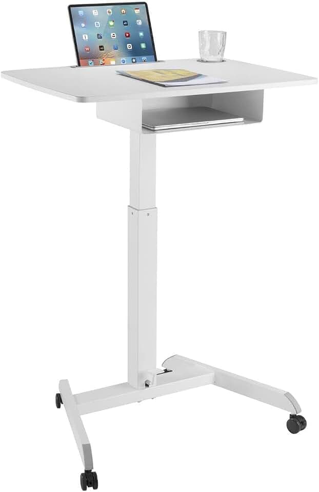 Maclean MC-903 Höhenverstellbarer Laptoptisch mit Rollen und mit Einer Schublade Sitz-steh-Schreibtisch Höhenverstellbar bis max. 113cm max. 8kg (Weiß)