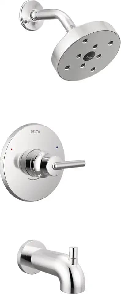 Delta Faucet Trinsic 14 Series Single-Function Tub and Shower Trim Kit with Single-Spray H2Okinetic Shower Head, Chrome T14459 (Valve Not Included)