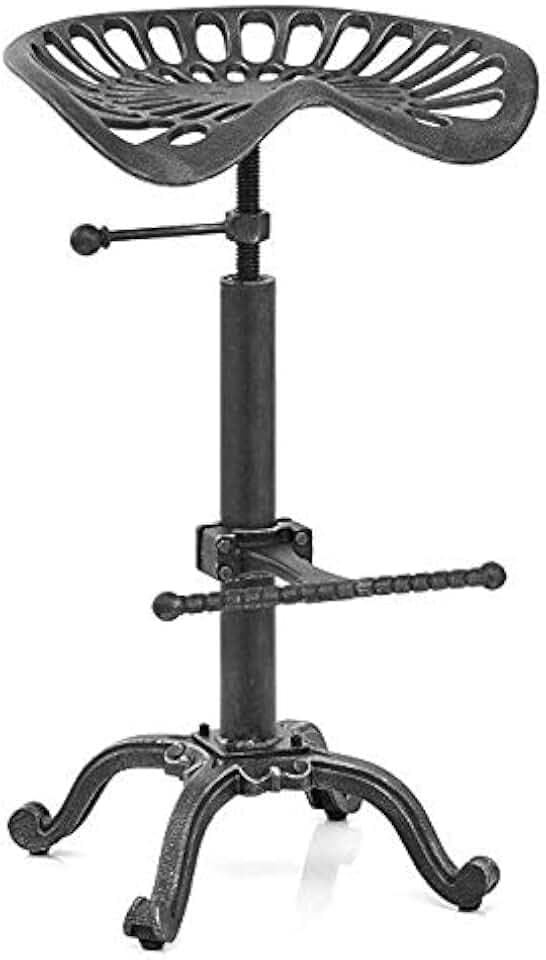 LOKKHAN Tractor Seat Bar Stool-Rustic Industrial Bar Stool-Farmhouse Cast Iron Swivel Stool-Counter Height Adjustable-Extra Tall Pub Height-24-31 inch (Silver)
