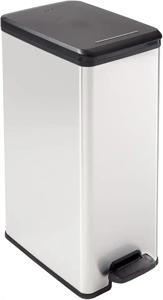 Curver 02340-582-00 Deco Abfalleimer Slim 40 L, Plastik, schwarz/Silber metallic, 39,29 x 25 x 60,7 cm