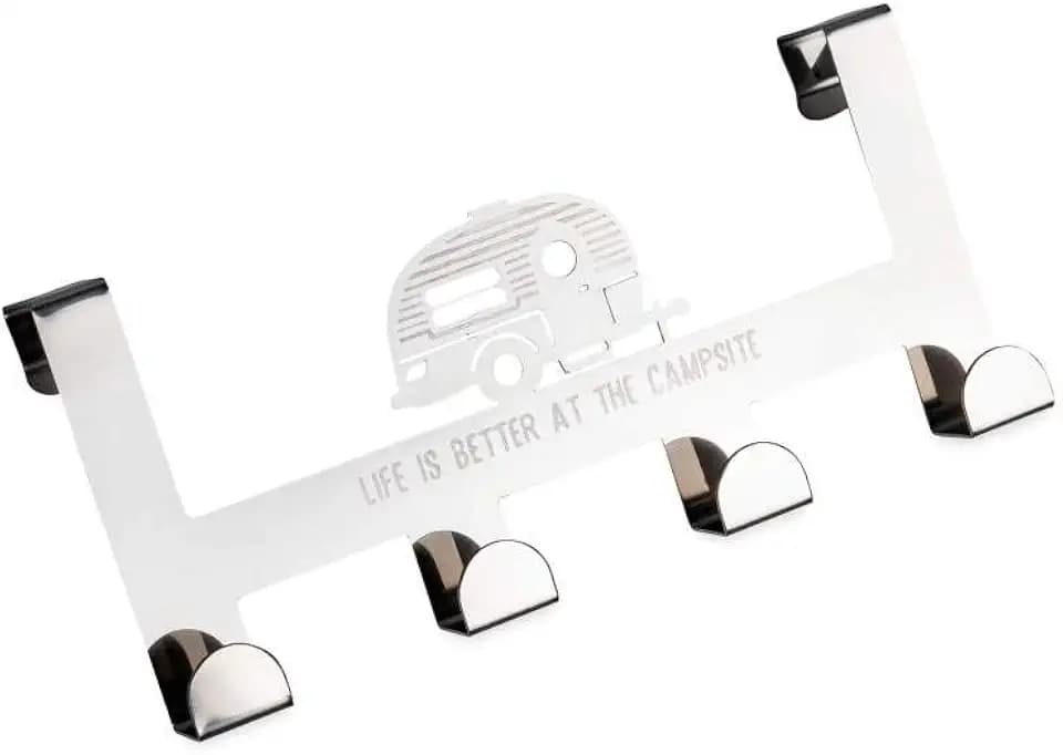 Camco Life is Better at The Campsite Over The Door Hooks & Towel Hanger - Convenient to Use and Fits Up to 1-1/2-Inch Thick Standard Interior Doors (53388)
