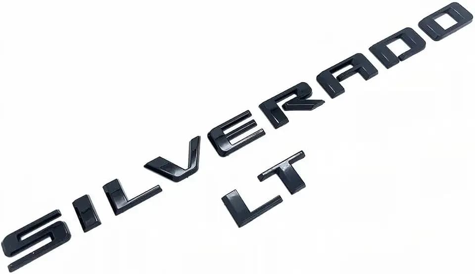 2019-2025 2pack OEM Nameplate with LT Emblem 3D Letters Badge Replacement for Silverado 1500 2500HD 3500HD 86539786 (Glossy Black)