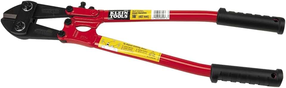 Klein Tools 63318 Bolt Cutter, Bolt Cutters Heavy Duty, 3/8-Inch Soft & Medium, and 1/4-Inch Hard Capacities, Steel Handle, 18-Inch