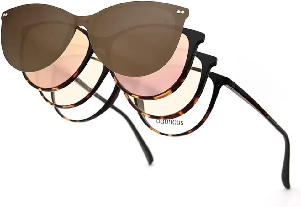 Bauhaus Magnetic Clip on Sunglasses Women Polarized UV Cat Eye Sunglasses