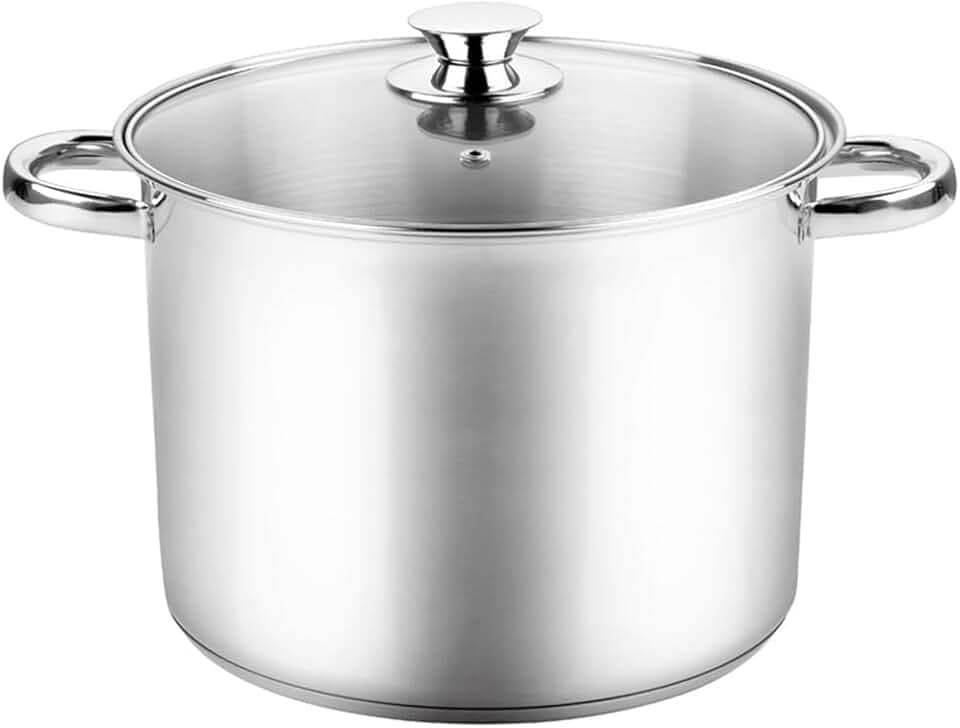 VIER Gerader Kochtopf, 20 x 20 cm, Premium-Edelstahl 18/10, Fassungsvermögen 6,3 l, Diffusorboden für Induktion, robuste genietete Griffe, geeignet für alle Herdarten und Geschirrspüler