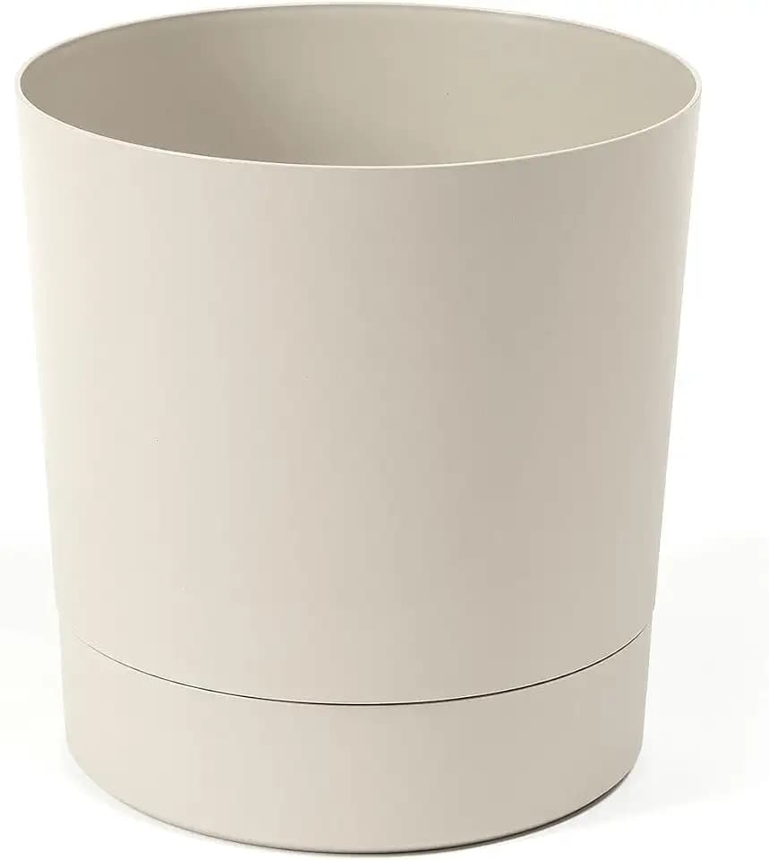 Pflanzgefäß mit integriertem Untersetzer, Breite 20 cm – 4,7L – Beigefarbener Blumentopf für Innen & Außen – Wetterfest & Pflegeleicht, Beige