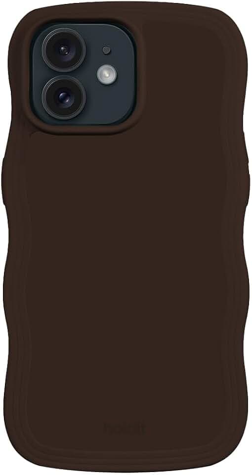 holdit Wavy Case für iPhone 15/14/13 – Transparent/Chocolate Handyhülle, 100% Recyceltes TPU/PC, Drahtloses Laden
