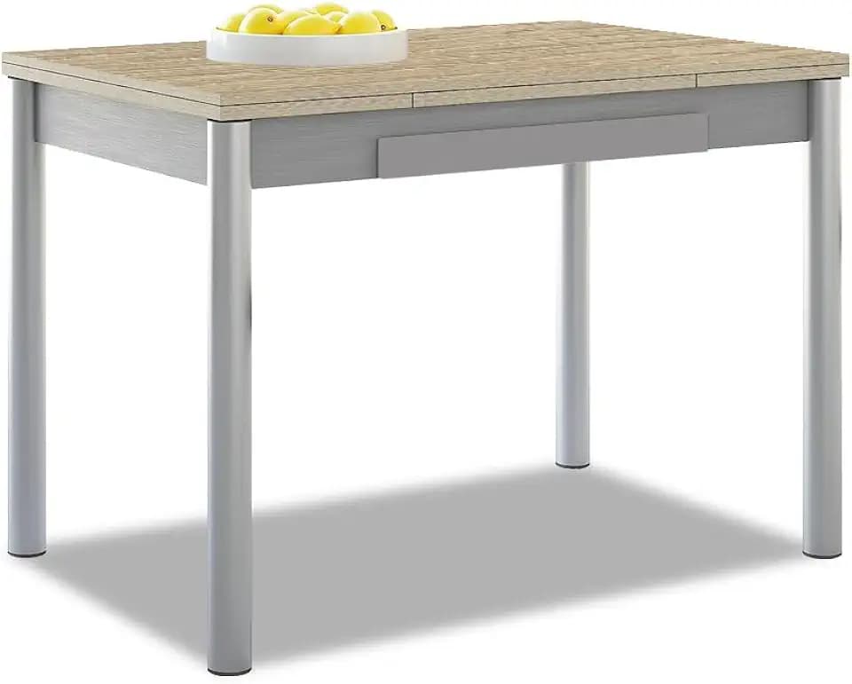 ASTIMESA Ausziehbarer Küchentisch, Aluminiumgestell, laminierte Oberfläche, helle Eiche, ideal für kleine Räume, 90 x 50 cm, ausziehbar 140 x 50 cm