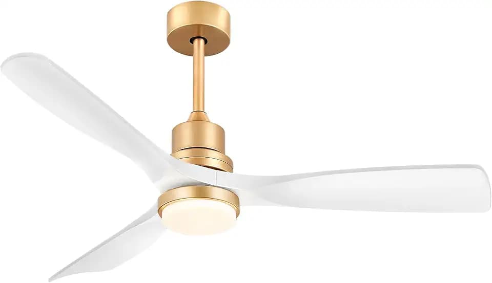 White and Gold Ceiling Fans with Lights Remote Control, 52 inch Modern Fan ETL Listed, 3 Downrods, blades Reversible Quiet DC Motor, Timer, 6-Speed for Outdor Patio Bedroom
