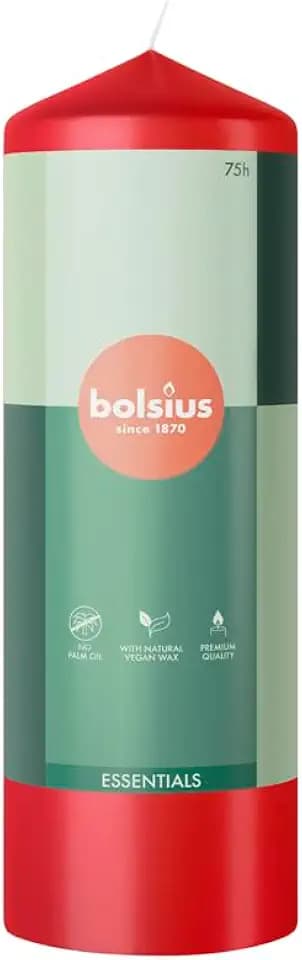 Bolsius Essentials Collection 75H Stumpenkerze, 20 cm Höhe x 6,8 cm Durchmesser, zartes Rot