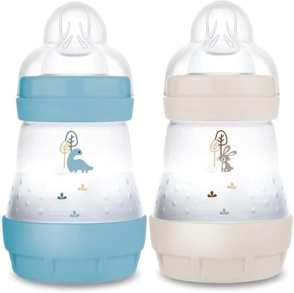 MAM Easy Start Anti-Colic Babyflasche, 0+ Monate, langsamer Fluss (2 x 160 ml) Ocean + Sand – Flasche zur Reduzierung von Koliken und Beschwerden des Babys – Babyflasche zum Stillen geeignet