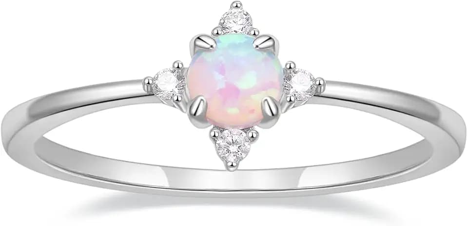 SHINYSO Created Opal CZ Dainty Thin Stackable Wedding Band for Women