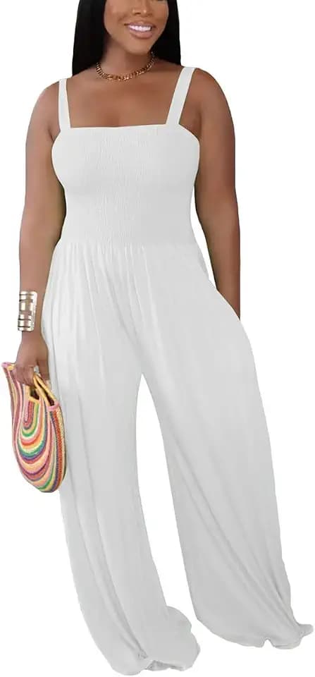BFFBABY Women's Summer Casual Sleeveless Spaghetti Strap Wide Leg Jumpsuit Loose Tube Top Romper with Pockets