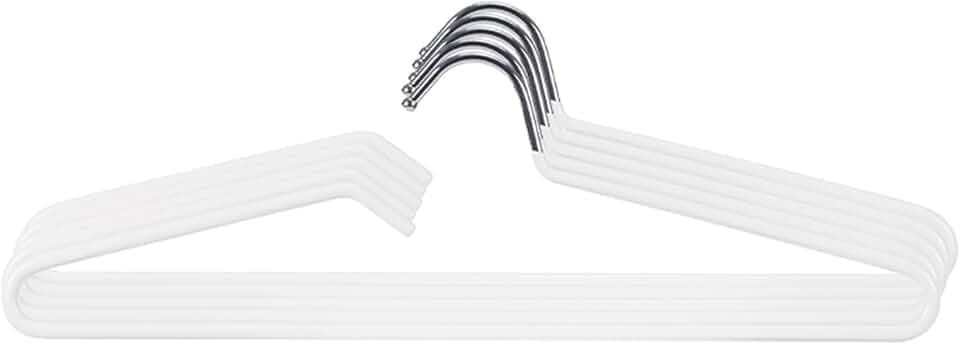 SHIMOYAMA Kleiderbügel, 5 Pack, Metall Kurzhals Kleiderbügel Organisers, Anti-Rutsch-Kragen-Schutz-Bügel für T-Shirts Kleid Jacke Platzsparend (Weiß)