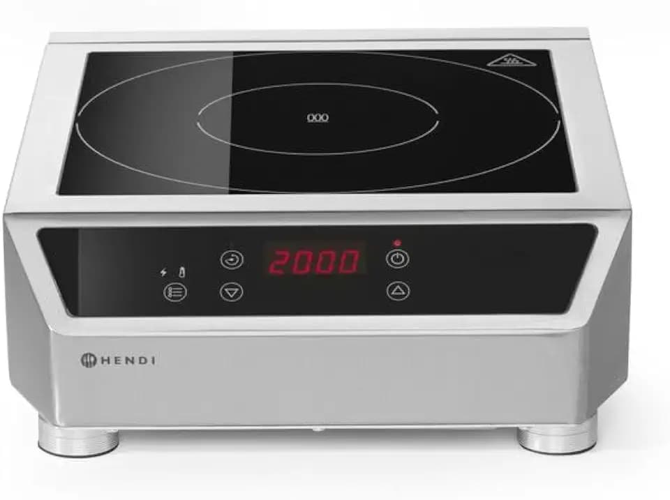 HENDI Induktionskocher, 3500 D, für Pfannen mit Bodendurchmesser ø140 bis ø280mm, Temperaturbereich: 60° bis 240°C, Induktionskochfeld, 230V/3500W, 340x440x(H)120mm, Edelstahl, Hartglas