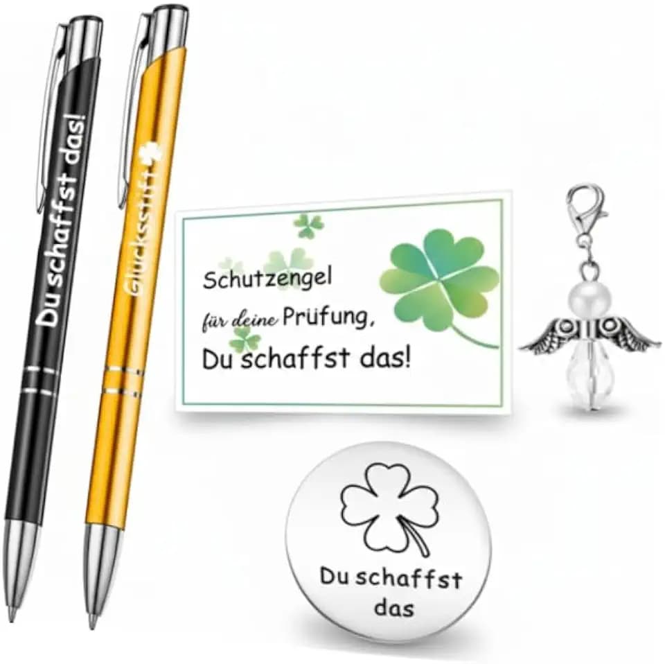 Tenare 6-Teiliges Mutmacher Geschenk Set, Schwarz und Gold, Glücksstift