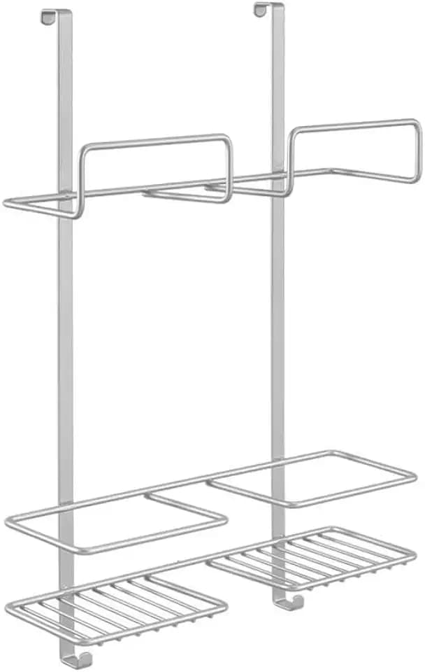Metaltex Türregal Broomy-für Besen und Putzmittel, Draht Polytherm beschichtet, silber, 12.5 x 30.1 x 46.3 cm