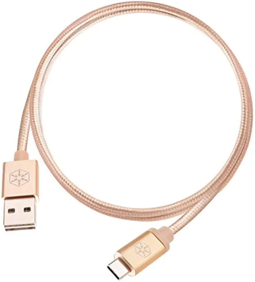 SilverStone SST-CPU04G-1000 - Reversible USB Kabel, Typ A auf C, Kabel mit Mantel aus Nylongeflecht, hochleistungsfähige Aufladung und Datensynchronisierung, 1,0 m, Gold