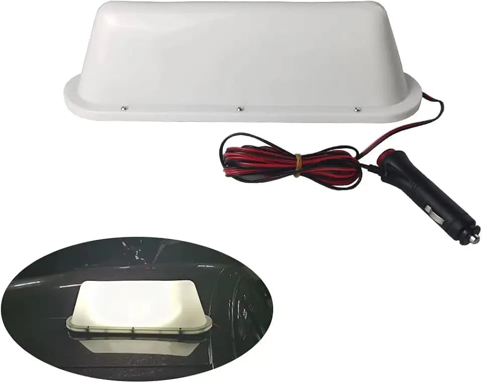 12V Blank Cab Roof Advertising Light, No Need To Punch Holes, with 3-Meter Connecting Line,Advertising Light with Yellow/white Shells,Learner Sign Top Box (WHITE)