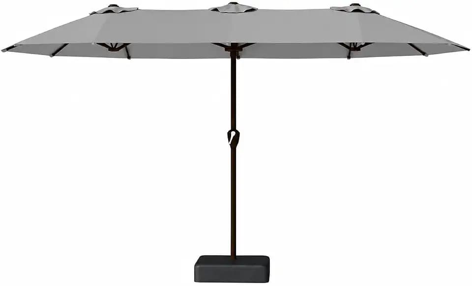 Kingdura 13ft Large Patio Umbrella with Base Included, Double-Sided Rectangle Outdoor Table Umbrella with 12 Reinforced Ribs, Crank Lift for Market Pool Deck Backyard, Light grey