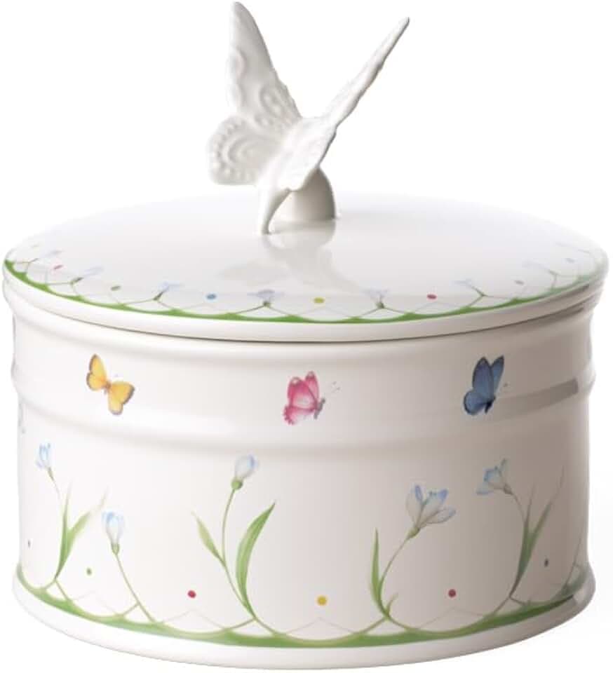 Villeroy & Boch - Colourful Spring Dose Groß, Gebäckdose mit Deckel, Plätzchendose Keramik, Keksdose mit Deckel Weiß, Porzellandose mit Deckel, Ostern Vorratsdose,Frühling, Dose mit Deckel, Porzellan