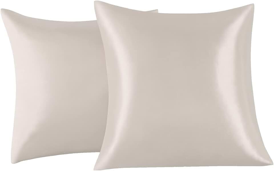 Satin Kissenbezug 65 x 65 cm 2 Stück- 100% Satin, Superweicher Kopfkissenbezug, Kissenhülle Beige