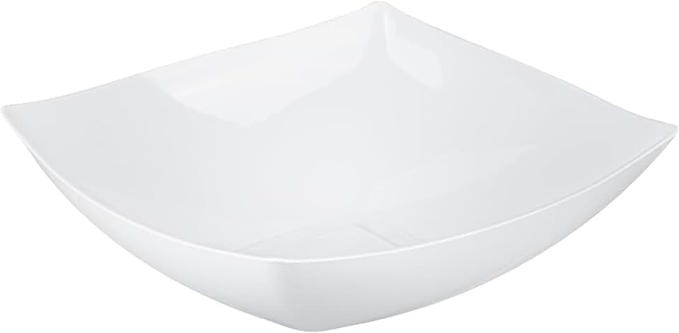 Restaurantware-Moderna 32 Ounce Fancy Plastic Bowls, 10 Square Disposable Salad Bowls - Durable, Heavy-duty, White Plastic Bowl, For Warm And Cold Foods