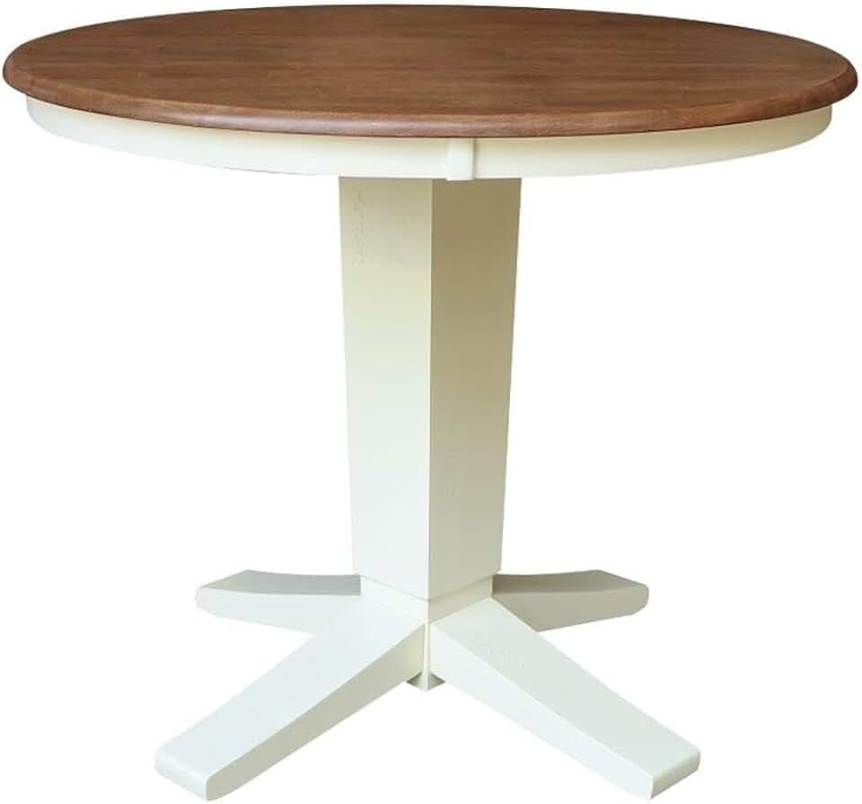 IC INTERNATIONAL CONCEPTS 36" Solid Wood Round Top Pedestal Dining Table - 29.9" High, Hickory/Shell