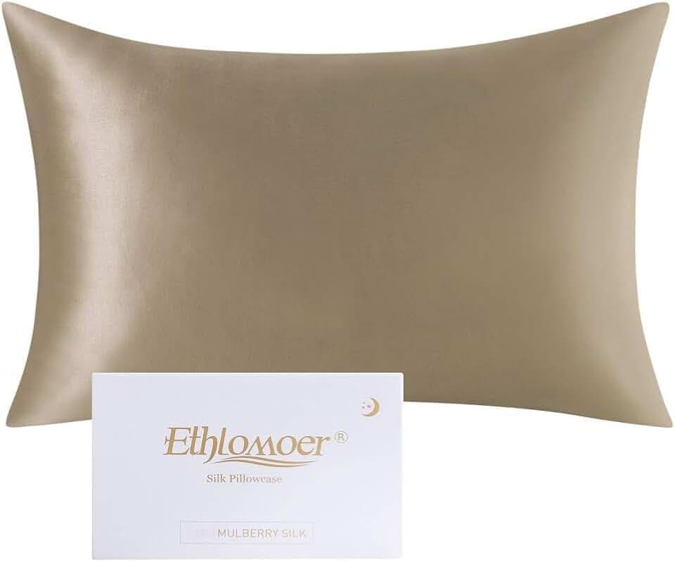 Ethlomoer Kissenbezug aus natürlicher Reiner Seide für Haar und Haut, beidseitig 19 Momme, 600 Fadenzahl, Design mit verstecktem Reißverschluss, 1 Stück 40x80cm Taupe