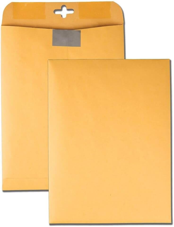 Quality Park 9 x 12 Postage Saving ClearClasp Envelopes, with Reusable Redi-Tac Closure & Gummed Flap, 28 lb Kraft Paper, 100 per Box (QUA43568)