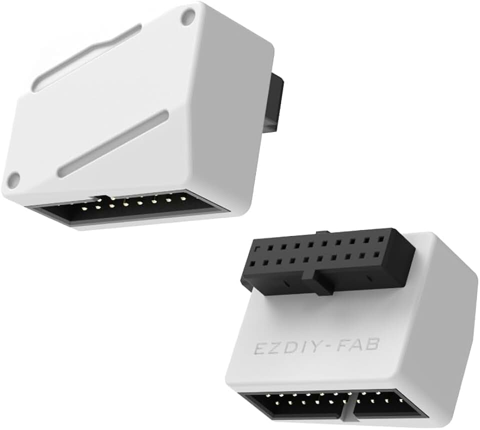 EZDIY-FAB USB 3.2 Gen 1 19-Pin 90-Grad Winkeladapter, Mainboard USB 3.0 Intern Header Adapter,19-Pin / 20-Pin Stecker-zu-Buchse Konverter für Front USB-A, Weiß-STD