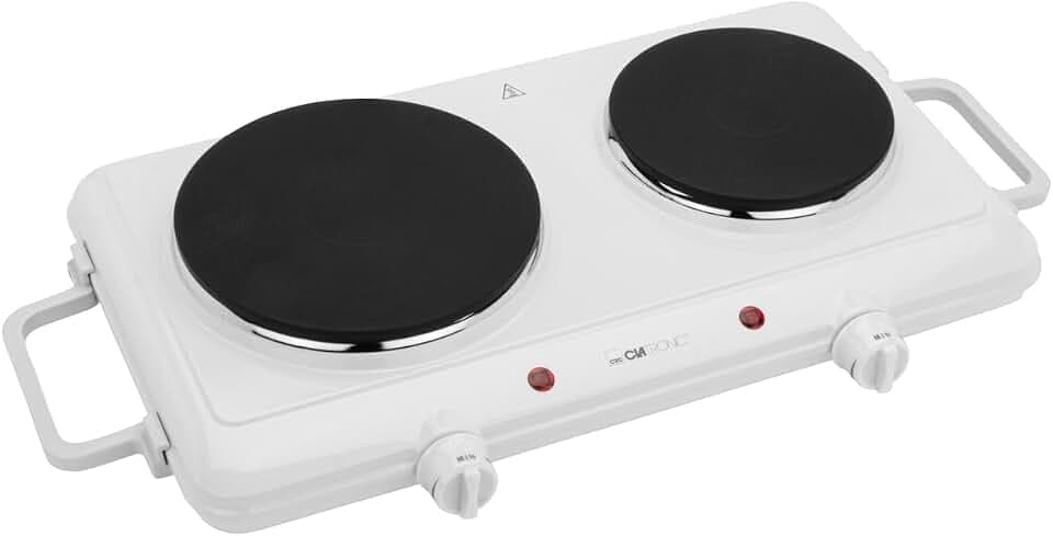 Clatronic® Doppelkochplatte für Camping, Küche oder Büro | 2 Platten Ø ca. 180mm & 150mm | Herdplatte mit 2 stufenlosen Thermostaten & 2 Kontrollleuchten | hitzebeständige Lackierung | DKP 3583