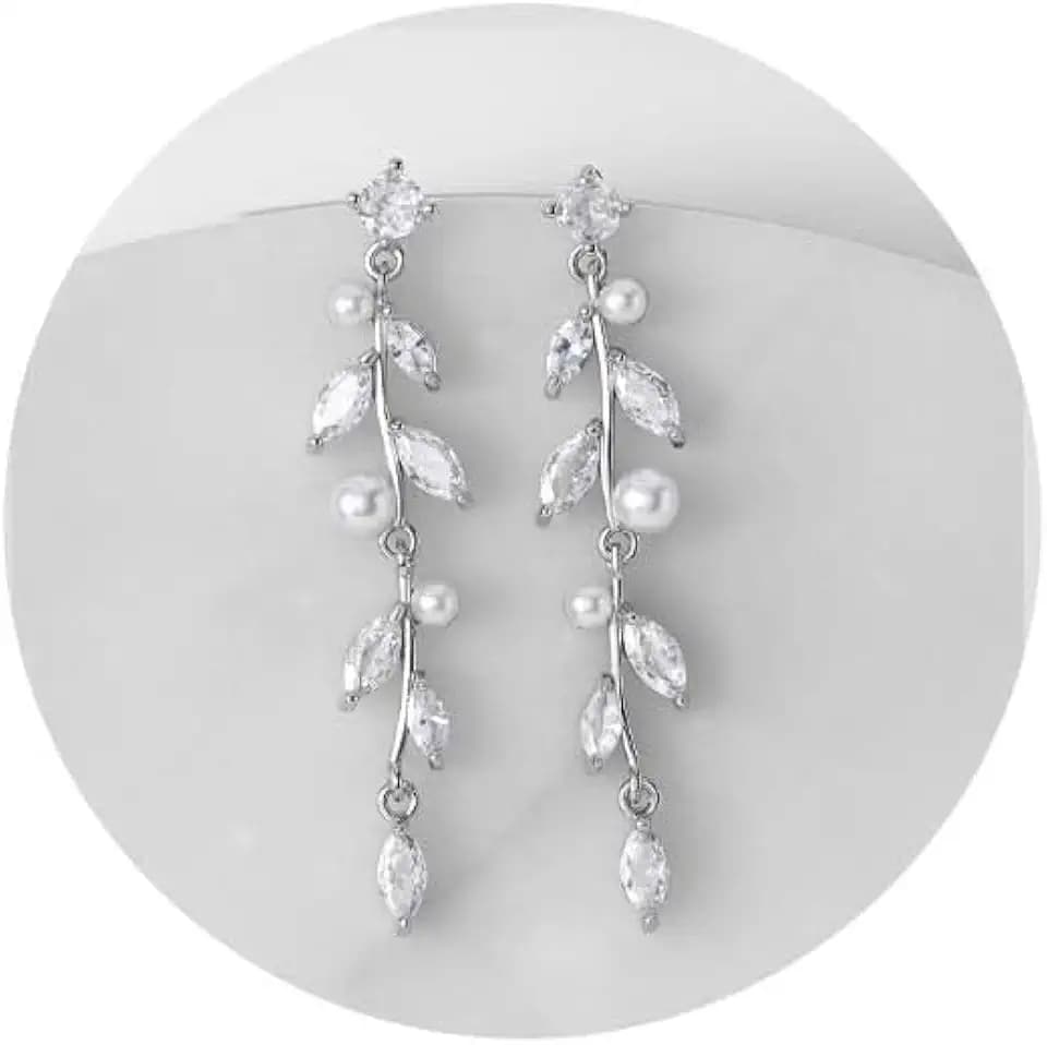 SWEETV Classical Pearl Dangle Drop Earrings for Women, Pearl Hook Earrings, Wedding Bridal Earrings for Brides Bridesmaids,Prom Jewelry Gifts