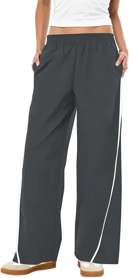 Women's Baggy Wide Leg Track Pants Side Stripe Parachute Pants