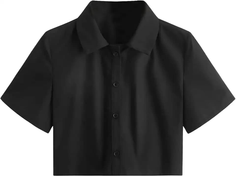 SweatyRocks Women's Short Sleeve Button Down Shirt Collar Blouse Crop Top
