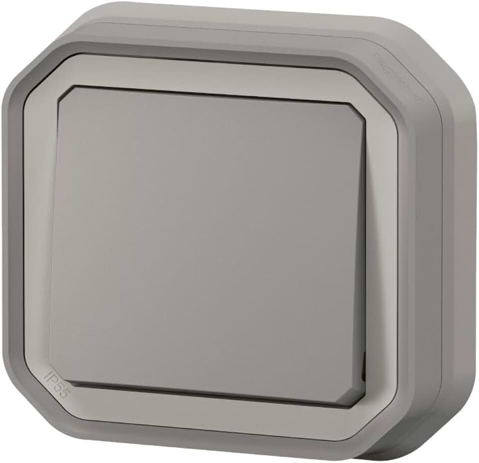 LEGRAND, Plexo New Abdeckung für Feuchtraum-Aufputz-1-fach Wechselschalter, Montage mittels Steckklemmen, IP55 - IK07, 10 Ampere, 250 Volt, Farbe: Grau, 069711L
