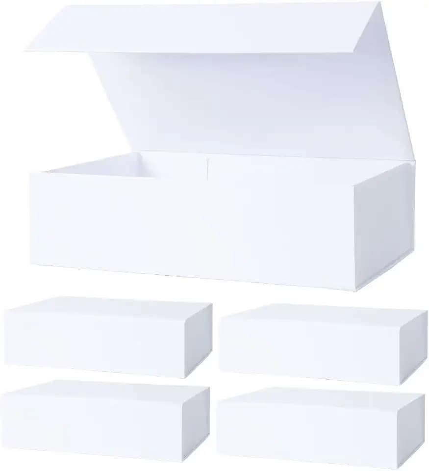 Aimyoo Small White Collapsible Gift Box with Magnetic Closure Lids 10.5x7x3 in, Bridesmaid Groomsman Proposal Boxes, Rectangle Storage Box 5 Pack